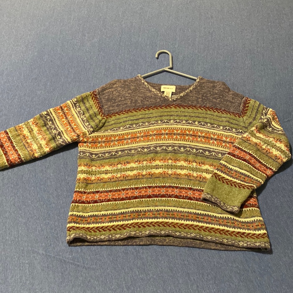 Vintage multi-colored, long sleeve, v-neck sweater